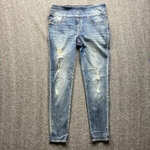 Rock & Republic Fever Jeans Womens 10 Blue Distressed Pull On Denim Rx Skinny